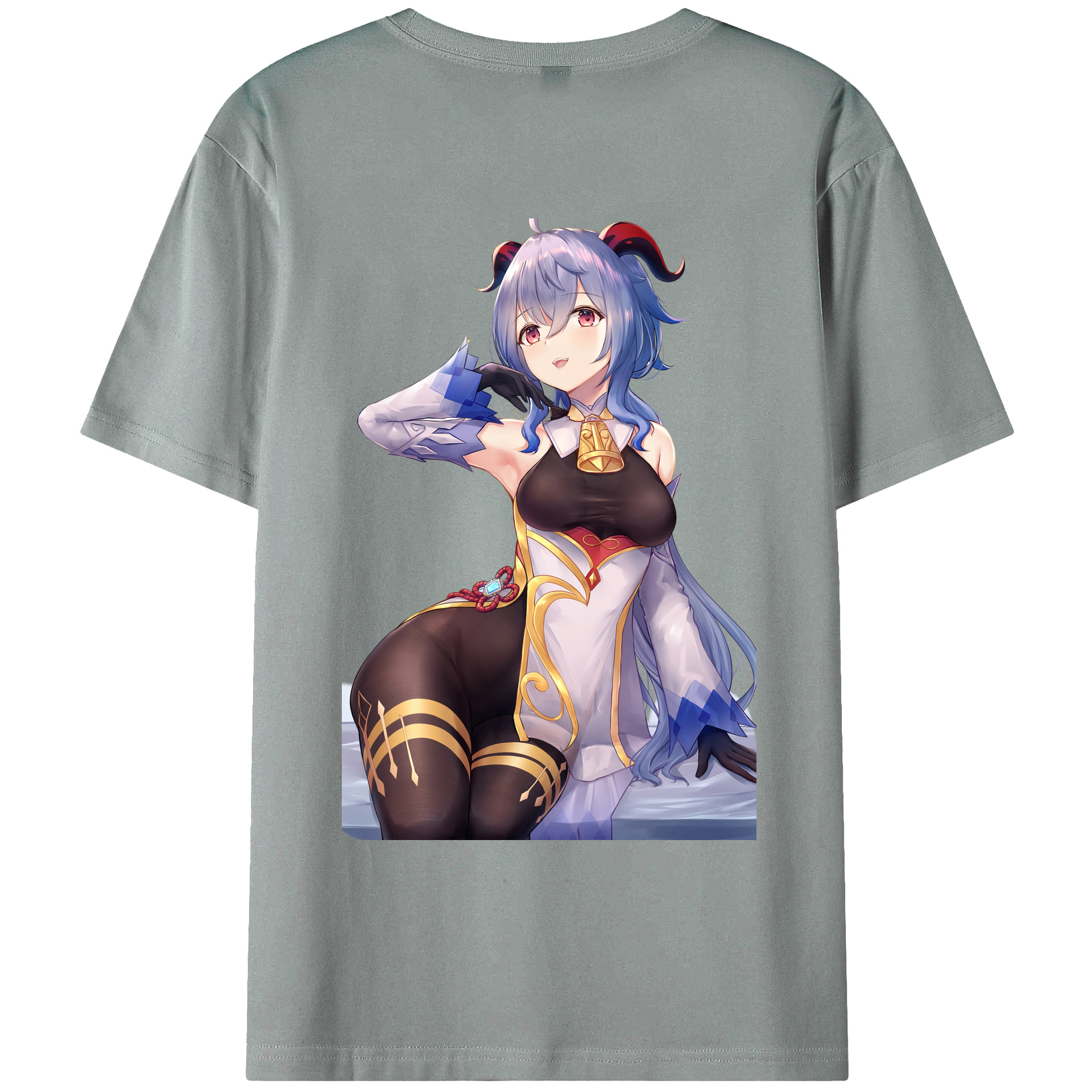 げんし神 甘雨 かんう genshin Ganyu 綿100％ メンズ半袖Tシャツ（バックプリント） 通気性